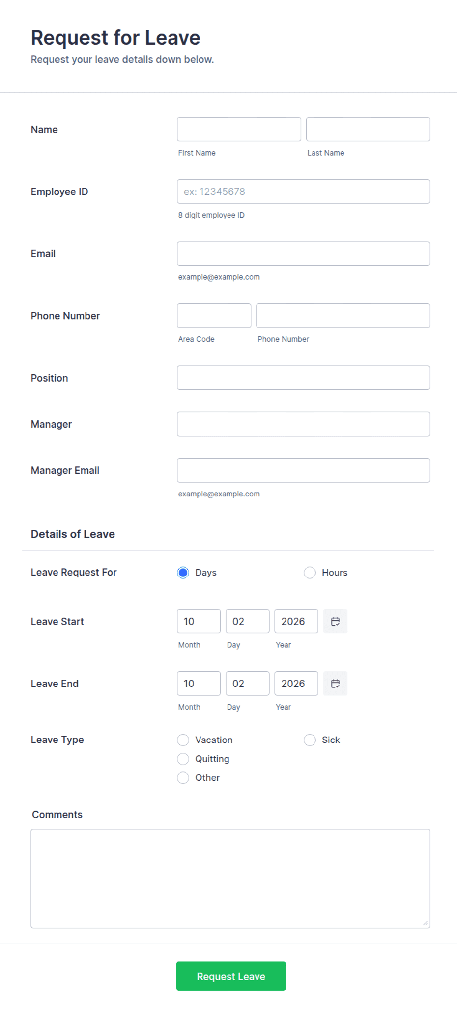 Leave Request File Label Leave Request Form Template | Jotform