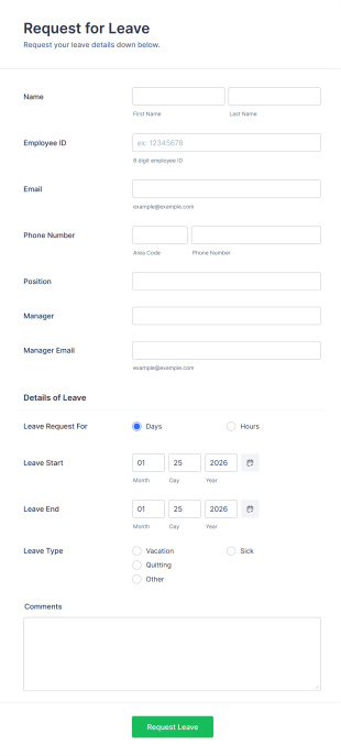 Leave Request Form Form Template