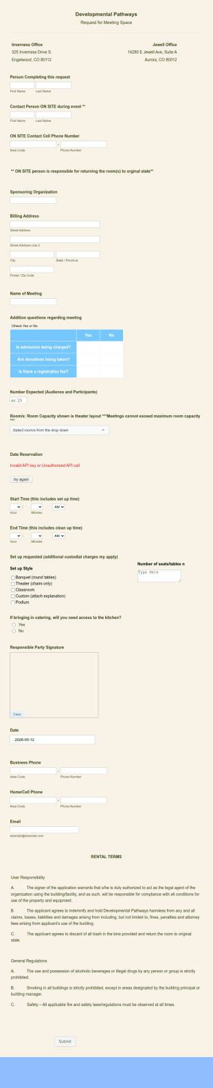 Meeting Space Request Form Template