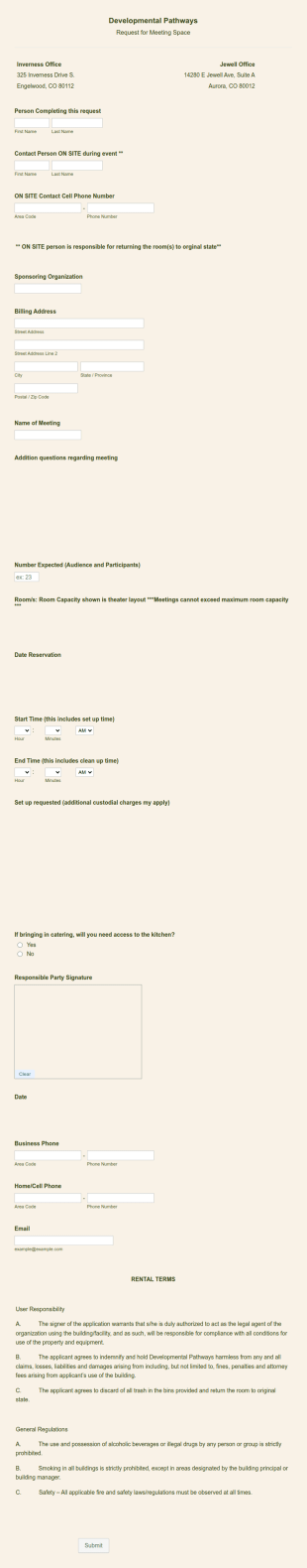 Meeting Space Request Form Template