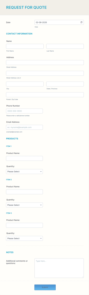 Request For Pricing Form Template