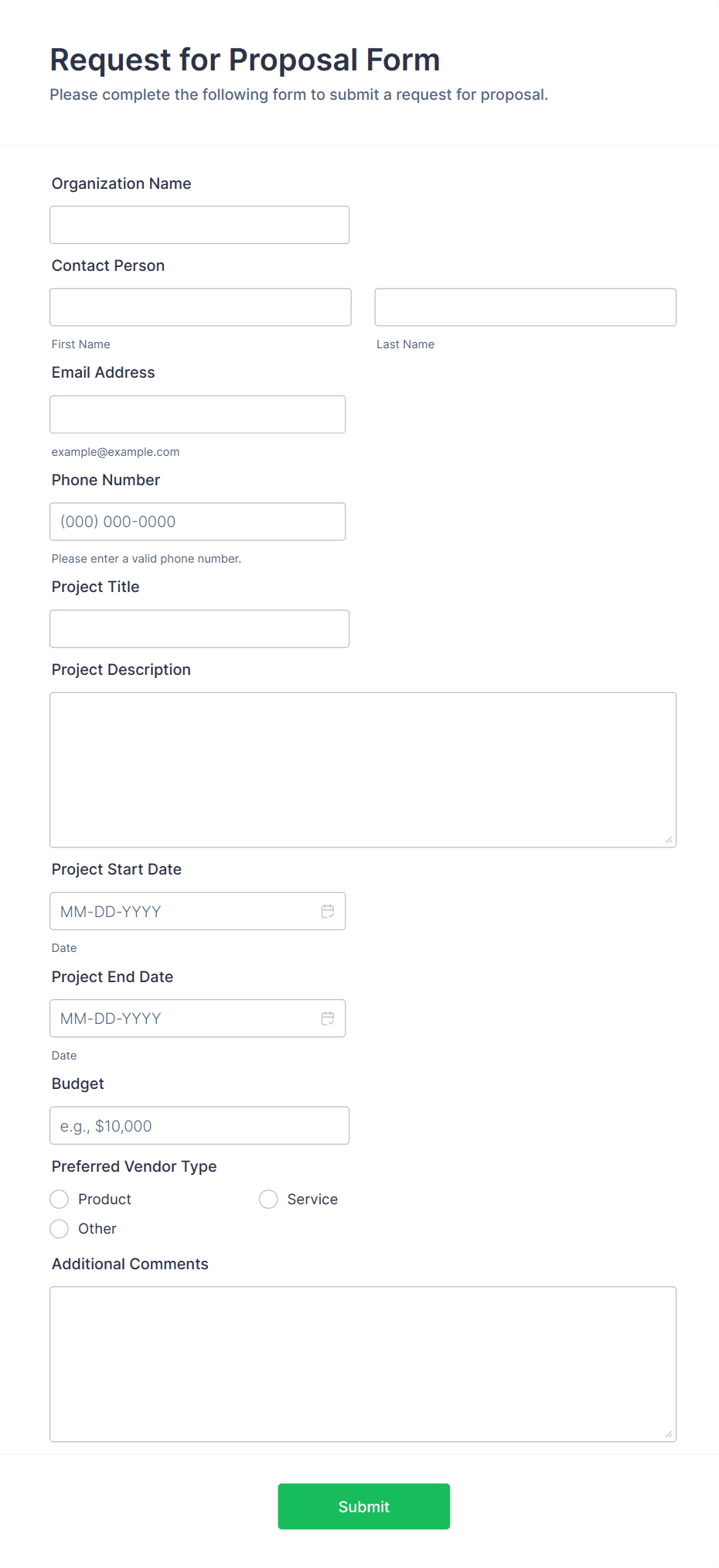 Request For Proposal Document Template