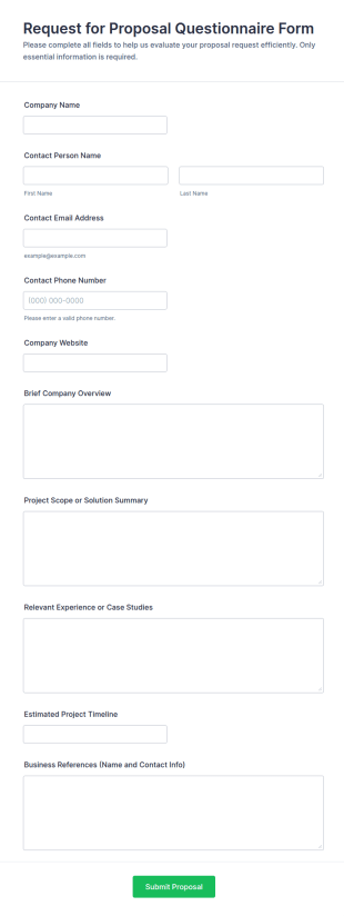 Request For Proposal Questionnaire Form Template