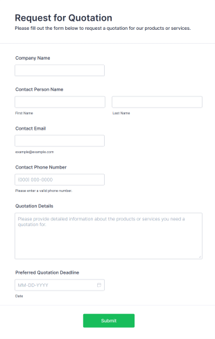 Request For Quotation Form Template