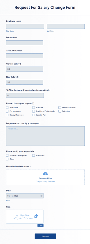 Request For Salary Change Form Template