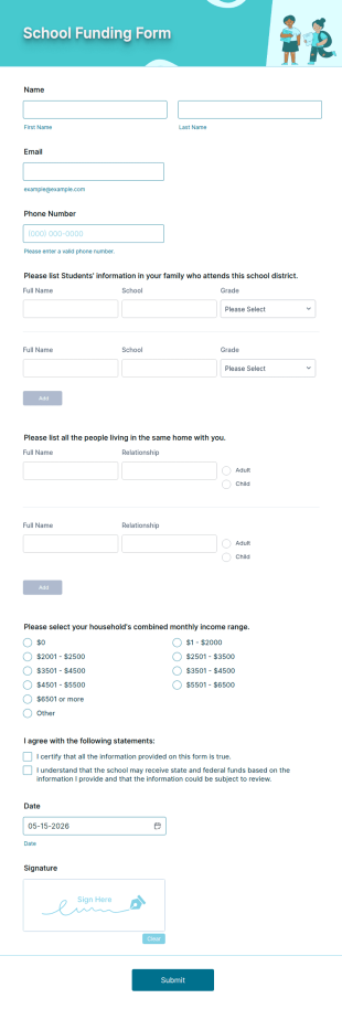 Request For Student And School Resources Funding Form Template