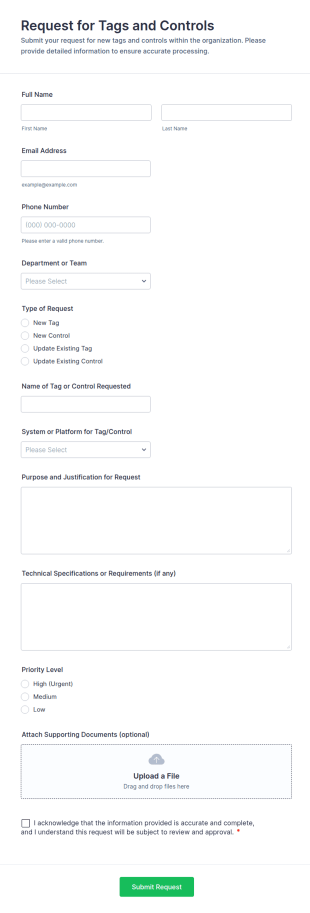 Request For Tags And Controls Form Template