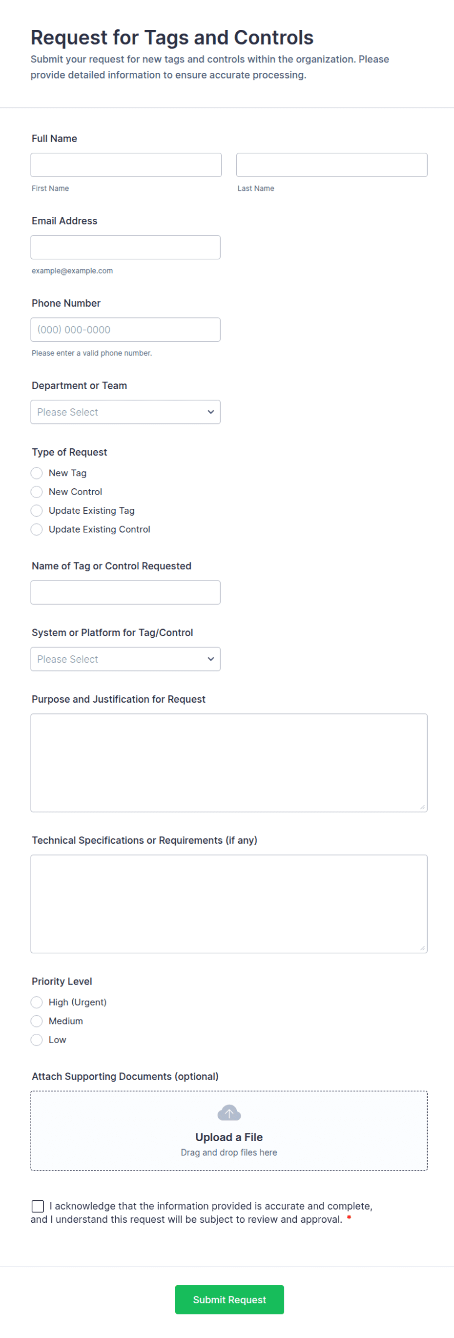 Function Request Tag Request for Tags and Controls Form Template | Jotform