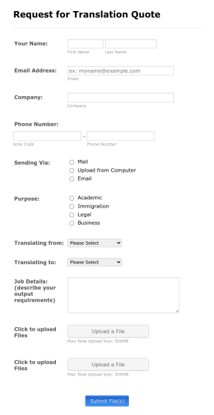 Translation Quote Request Form Template