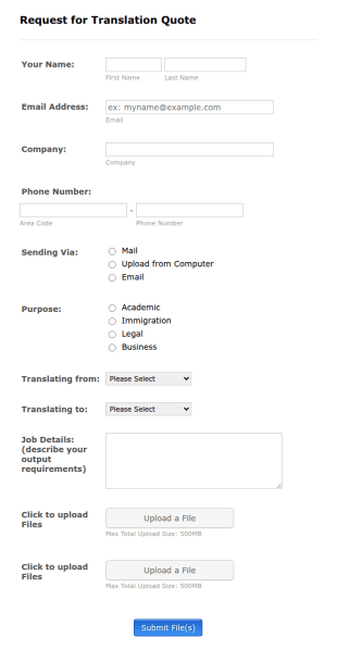 Translation Quote Request Form Template