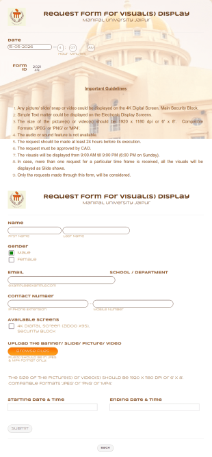 Request Form For Visual(s) Display