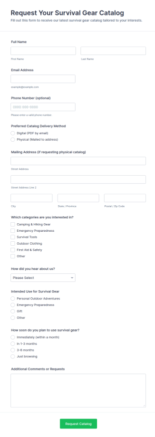Request Your Survival Gear Catalog Form Template
