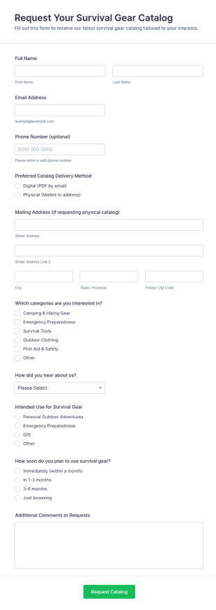 Request Your Survival Gear Catalog Form Template