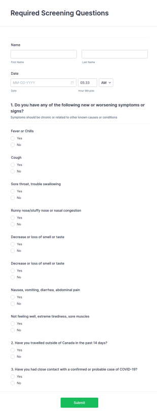 Required Screening Questions Form Template