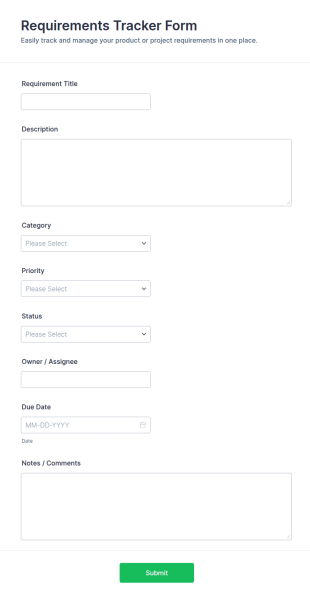 Requirements Tracker Form Template