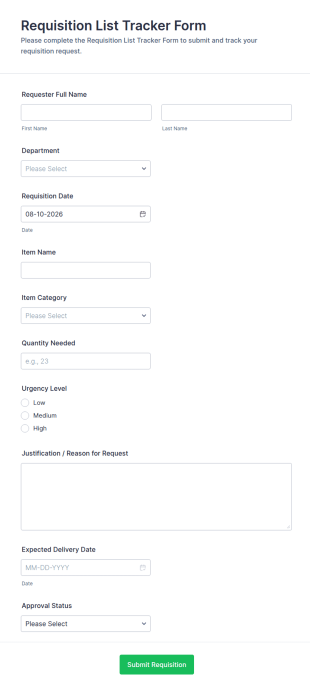 Requisition List Tracker Form Template