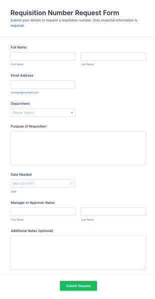 Requisition Number Request Form Template