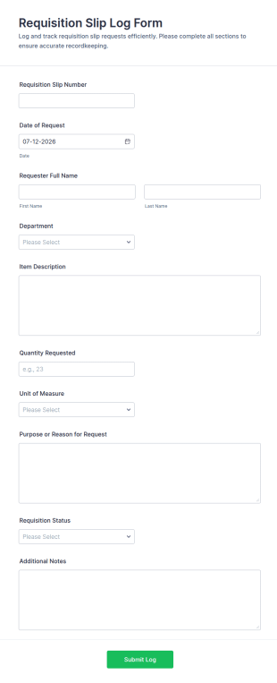 Requisition Slip Log Form Template