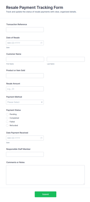 Resale Payment Tracking Form Template
