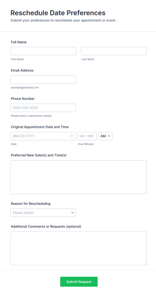 Reschedule Date Preferences Form Template