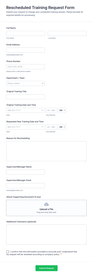 Rescheduled Training Request Form Template