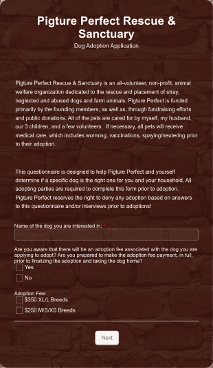 Rescue Animal Adoption Application Form Template