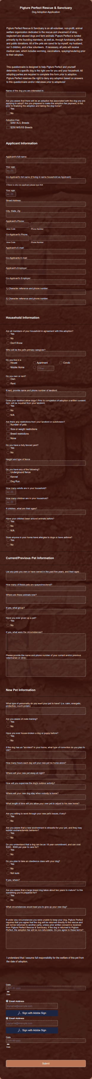 Rescue Animal Adoption Application Form Template