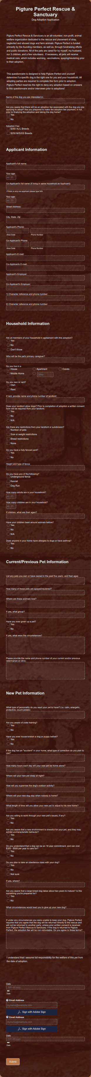 Rescue Animal Adoption Application Form Template