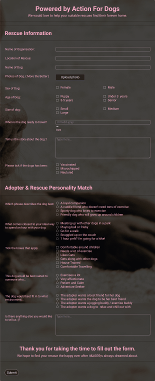 Dog Rescue Adoption Matching Form Template