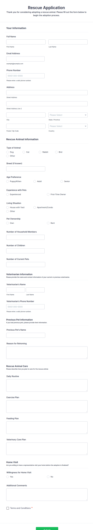 Rescue Application Form Template