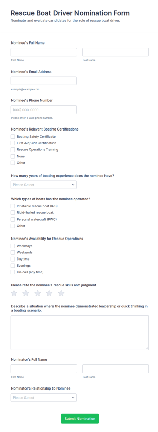 Rescue Boat Driver Nomination Form Template