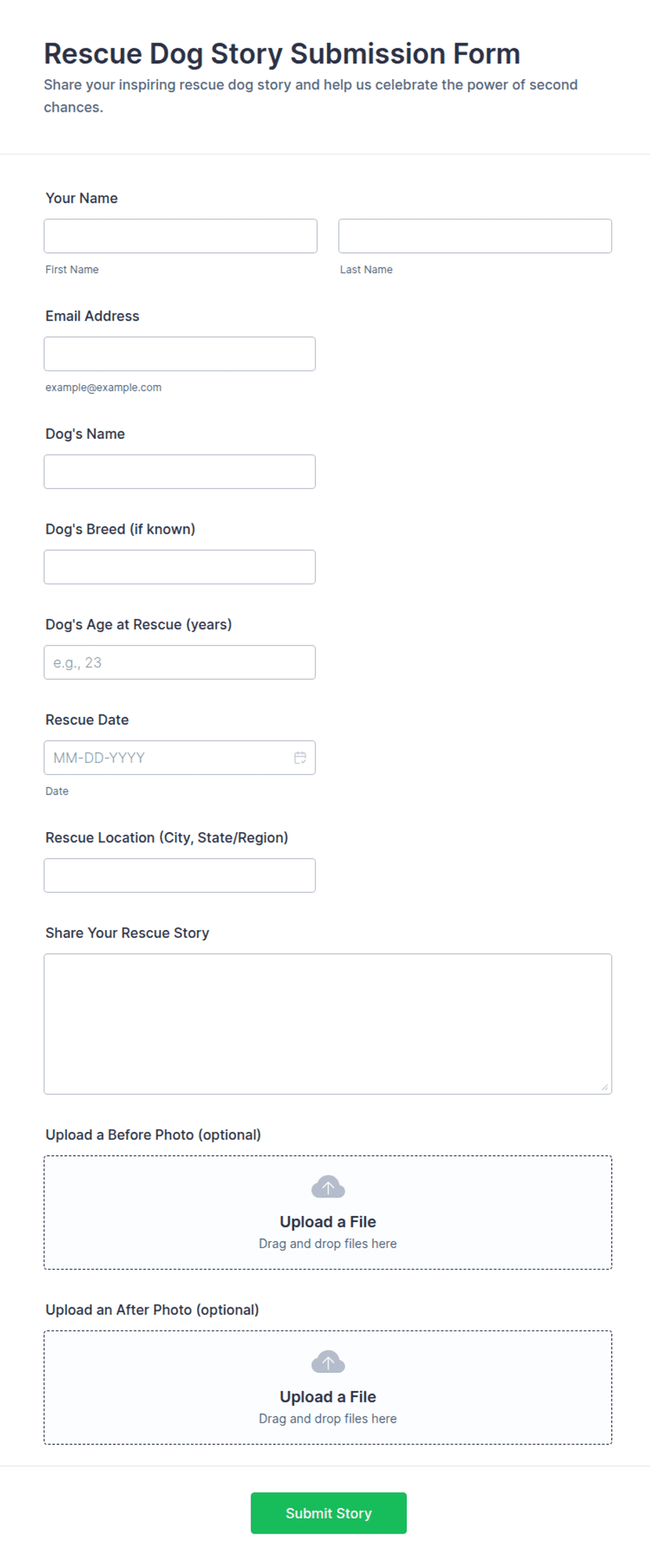 Rmv Forms.pdf Rescue Dog Story Submission Form Template | Jotform