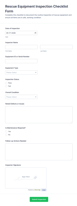 Rescue Equipment Inspection Checklist Form Template