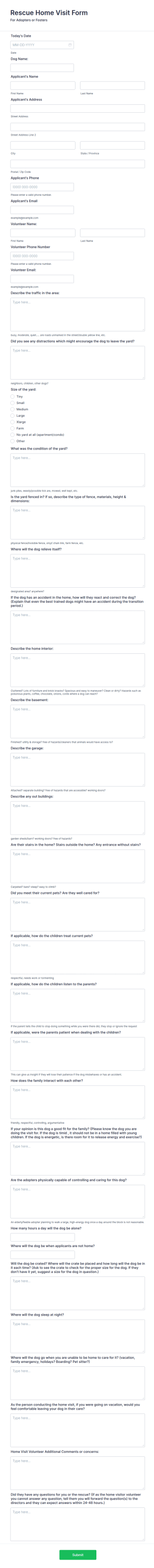 Rescue Home Visit Form Template