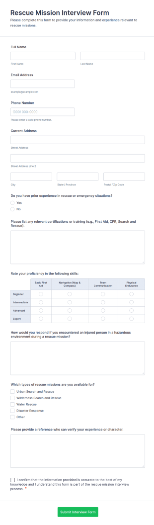 Rescue Mission Interview Form Template