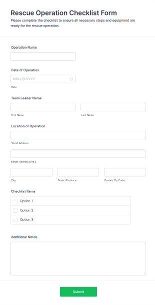 Rescue Operation Checklist Form Form Template