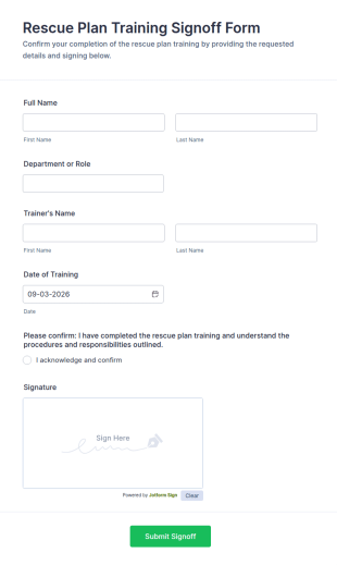 Rescue Plan Training Signoff Form Template