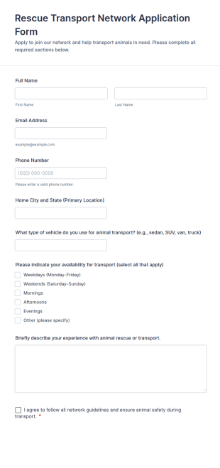 Rescue Transport Network Application Form Template