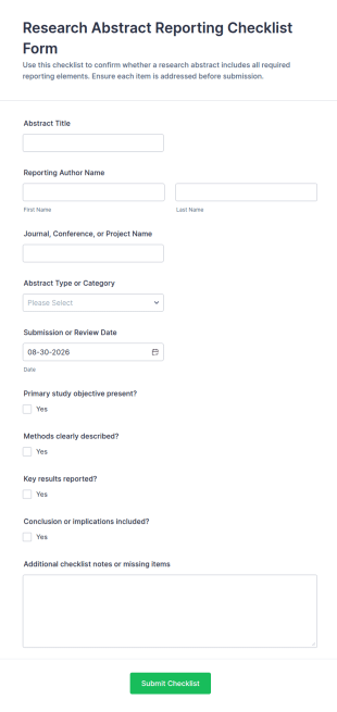 Research Abstract Reporting Checklist Form Template