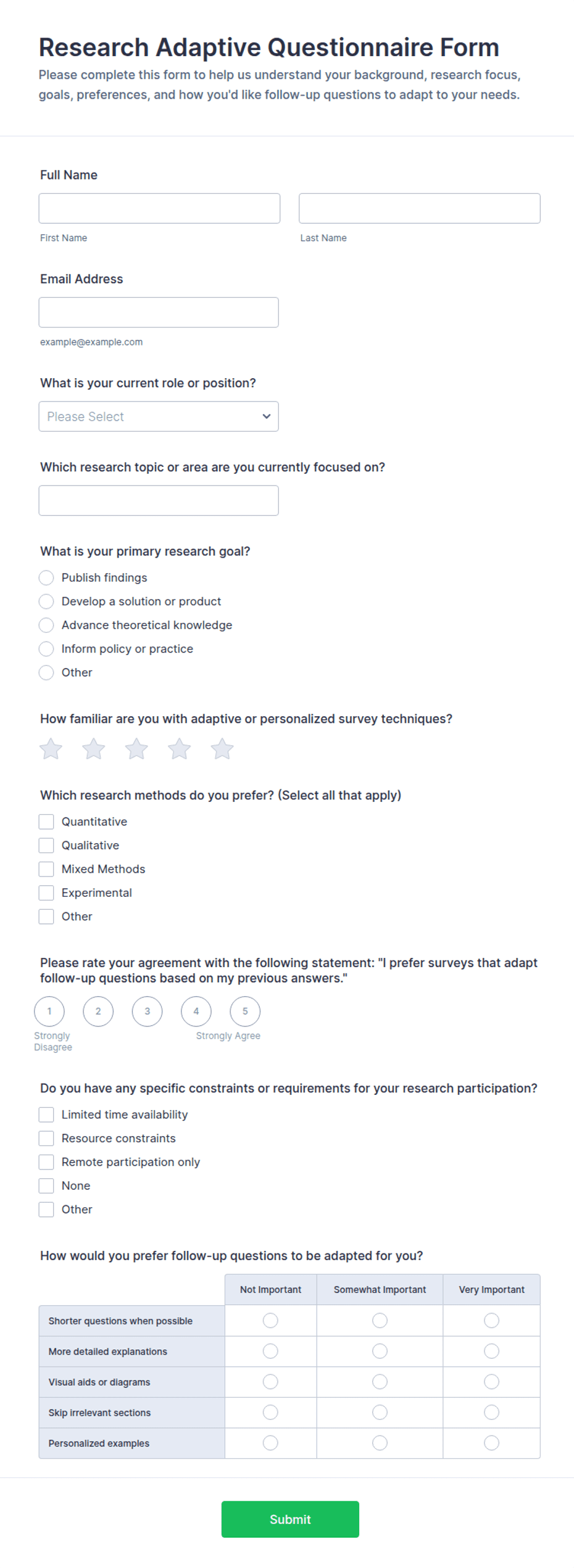 Research Adaptive Questionnaire Form Template | Jotform
