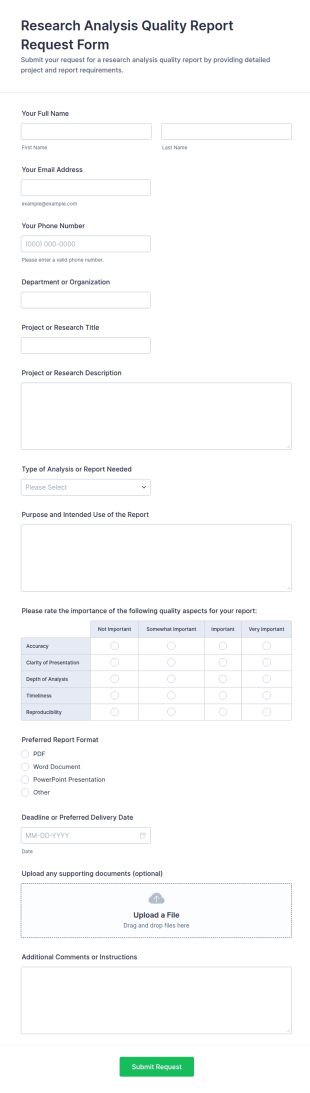 Research Analysis Quality Report Request Form Template