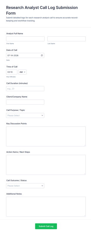 Research Analyst Call Log Submission Form Template