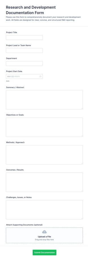 Research And Development Documentation Form Template