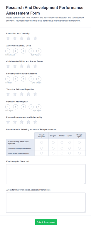 Research And Development Performance Assessment Form Template