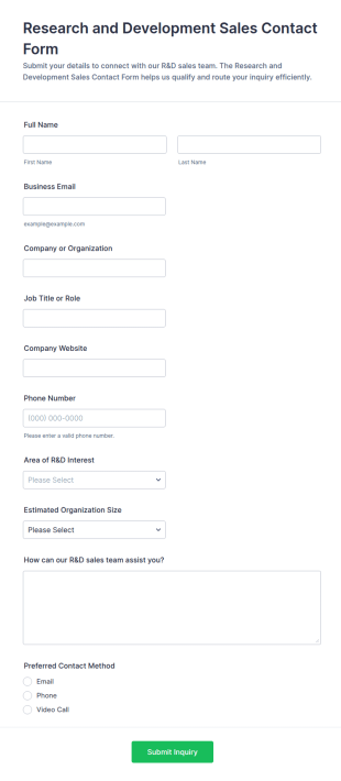 Research And Development Sales Contact Form Template