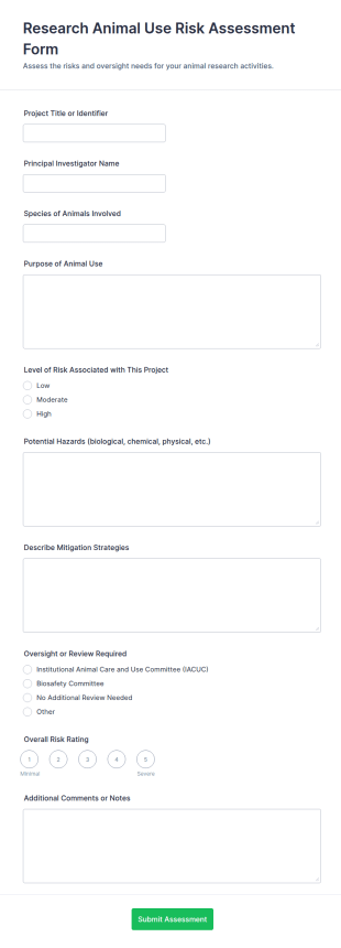 Research Animal Use Risk Assessment Form Template