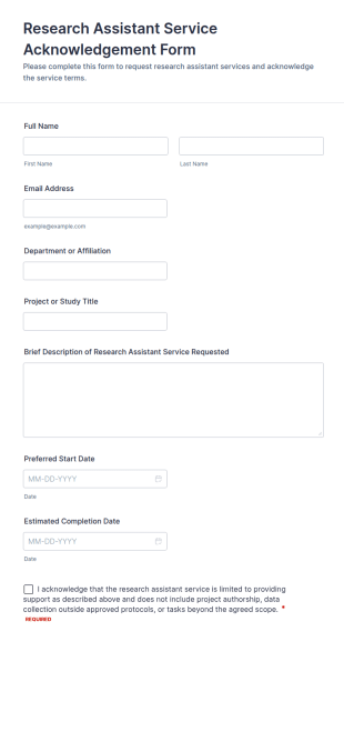 Research Assistant Service Acknowledgement Form Template