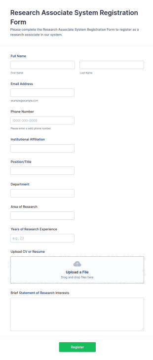 Research Associate System Registration Form Template