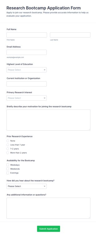 Research Bootcamp Application Form Template
