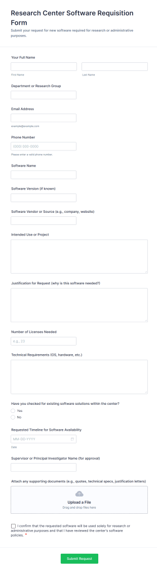 Research Center Software Requisition Form Template